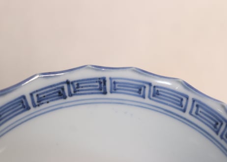 江戸幕末染付山水図ギザ縁向付