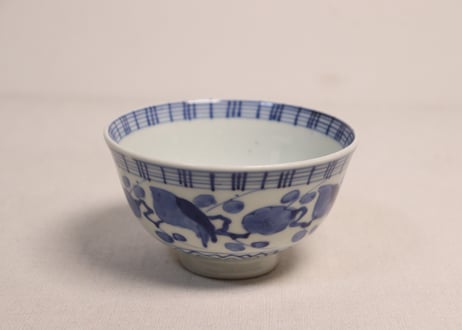 江戸幕末染付梅と鶯図蓋茶碗
