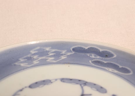 江戸後期墨弾松皮菱と松図6寸皿①部分甘手