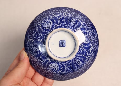 明治前期紙刷牡丹図蓋茶碗