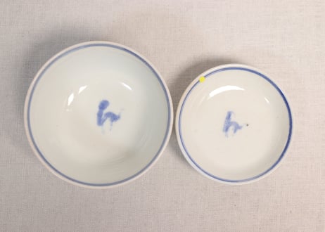 明治前期染付金魚図蓋茶碗②少甘手