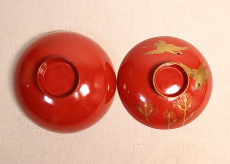 皆朱蒔絵松鶴図吸物椀①