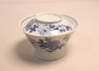 江戸後期染付菊と蝙蝠図広東型蓋茶碗