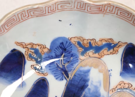 江戸幕末色絵山水図大なます皿①