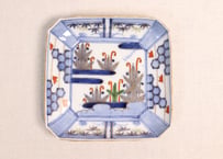 明治前期大聖寺古伊万里写し色絵若松と蕨図角皿