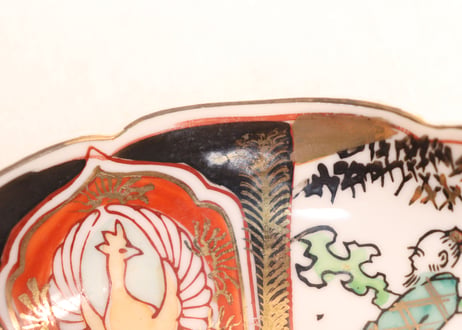 大正～昭和戦前ゴム判色絵竹林賢人と鳳凰図なます皿