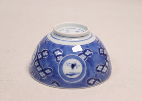 江戸幕末染付丸窓と七宝散らし図蓋茶碗