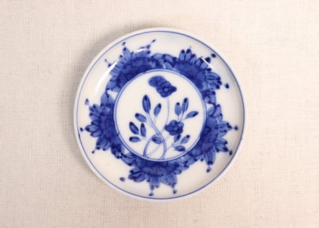 明治前期染付草花と五方に花図小皿