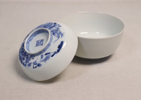 江戸幕末染付四君子図蓋茶碗