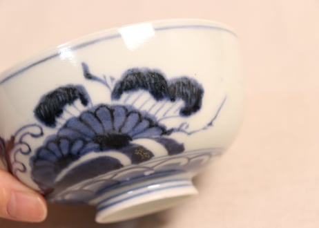 江戸中期染付流水に菊図蓋茶碗②フリモノ