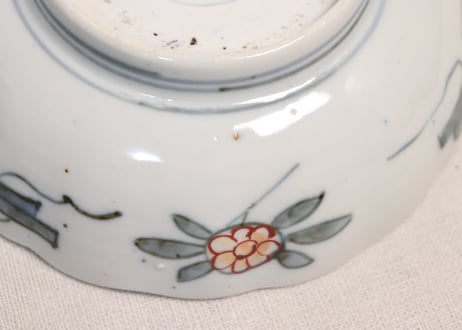 明治前期色絵籠目に芦と水鳥図なます皿①