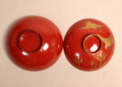 皆朱蒔絵松鶴図吸物椀②蓋小傷