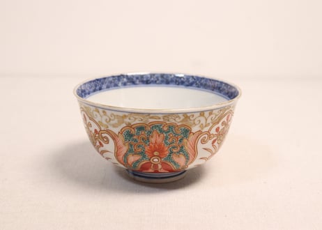 明治前期色絵団龍と牡丹図通り物飯茶碗①5客組