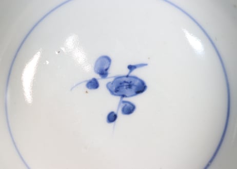 江戸幕末染付梅と鶯図蓋茶碗