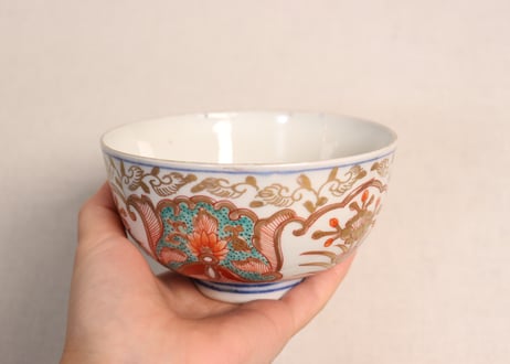 明治前期色絵団龍と牡丹図通り物蒸茶碗②