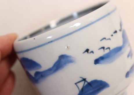 江戸幕末染付山水図筒向付①フリモノ