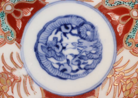明治前期色絵団龍と牡丹図通り物小皿