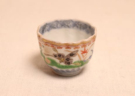 明治前期色絵花と蝶図通り物小向付