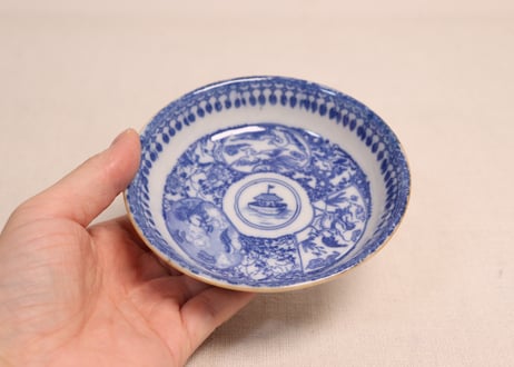 明治後期～大正銅判麒麟と龍と鳳凰図小皿