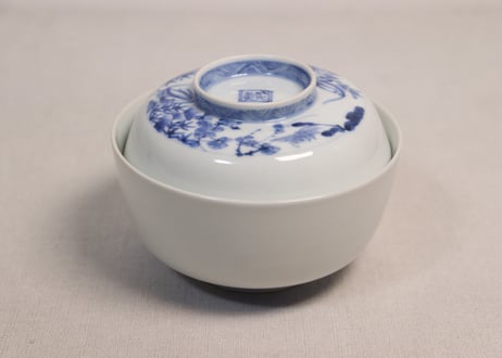 江戸幕末染付四君子図蓋茶碗