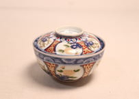 明治前期色絵窓絵に菊と春蘭図蓋茶碗