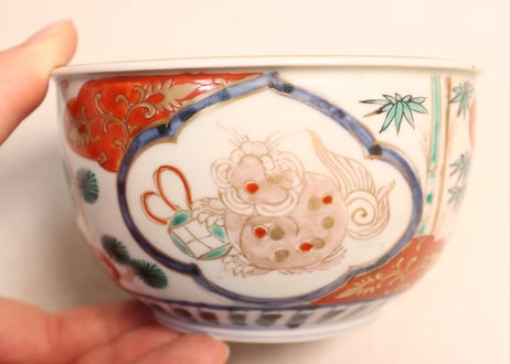 江戸中期色絵松竹梅と獅子図大向付