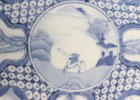 江戸後期染付窓絵と幾何学文図八角皿①