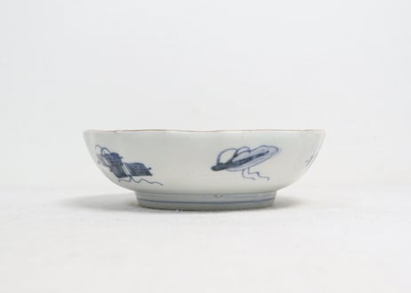明治前期色絵梅に鶯と菖蒲図通り物なます皿