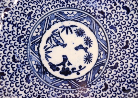 明治前期紙刷微塵唐草図小皿