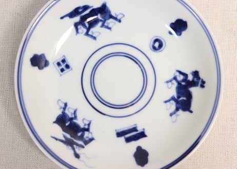 明治後期~大正染付三方麒麟図小皿①
