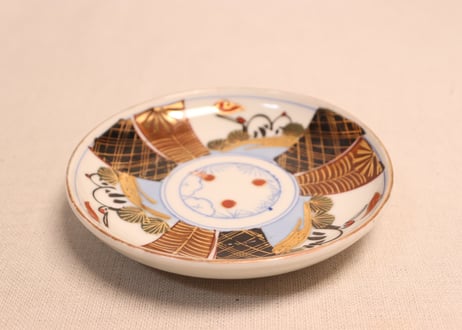 大正~昭和戦前色絵松鶴図小皿②高台ホツ