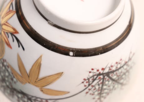 明治後期~大正九谷焼色絵松竹梅図蓋茶碗