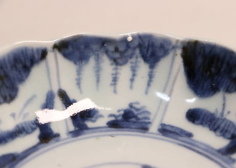 江戸後期染付草花割絵図なます皿③ノミホツ,フリモノ,少かたつき