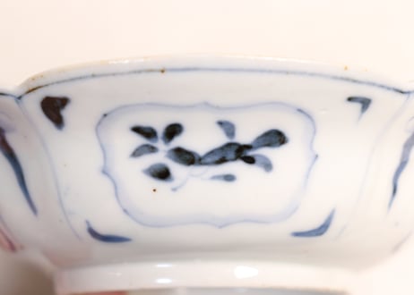 江戸幕末色絵漁師図四弁5寸深皿
