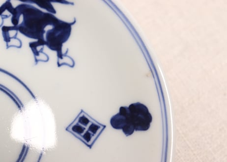 明治後期~大正染付三方麒麟図小皿①