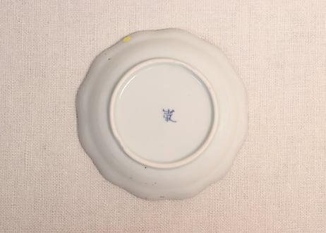 江戸後期染付山水図輪花鍔縁小皿②ムシクイ
