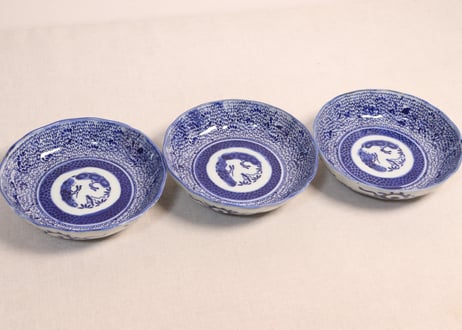 明治前期紙刷微塵唐草図なます皿