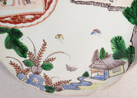 明治前期色絵松に家と鳥図7寸皿①