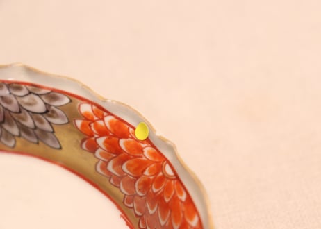 明治前期色絵芝垣と菊図なます皿①ノミホツ