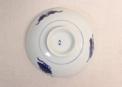 明治後期~大正九谷焼金彩染付山水図4寸小鉢