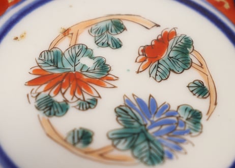 江戸幕末色絵牡丹と貝図なます皿②釉剝げ