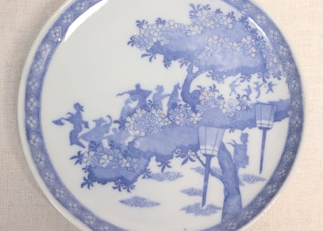 明治後期~大正銅判夜桜花見図6寸皿①