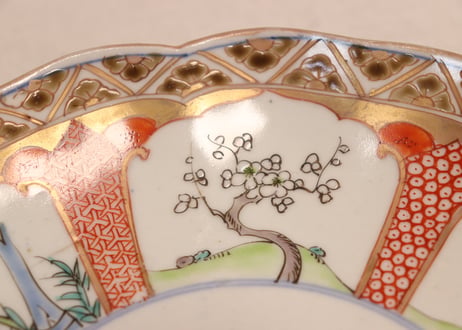 明治前期色絵松竹梅図7寸皿②小ホツ