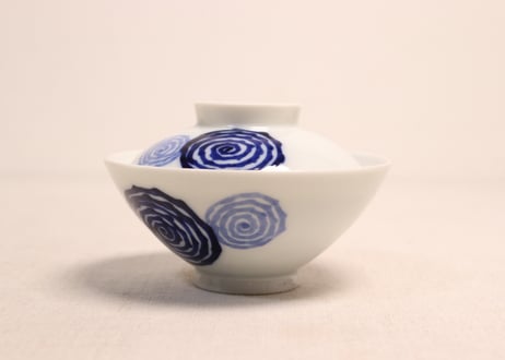 明治後期～大正染付渦巻図蓋茶碗