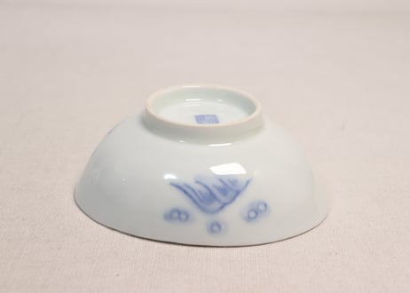明治後期~大正染付網と漁師図貝型小鉢