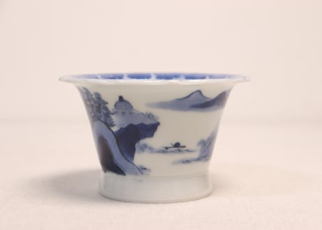江戸後期染付山水図広東型大向付
