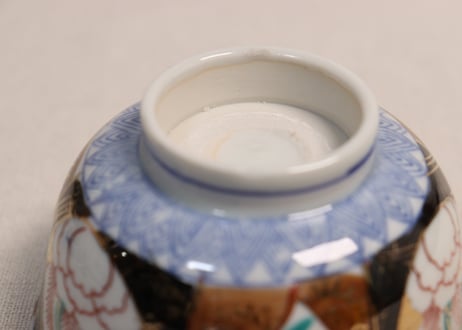 大正~昭和戦前ゴム判色絵牡丹と竹図通り物蓋茶碗