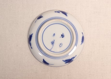 明治前期染付草花と五方に花図小皿