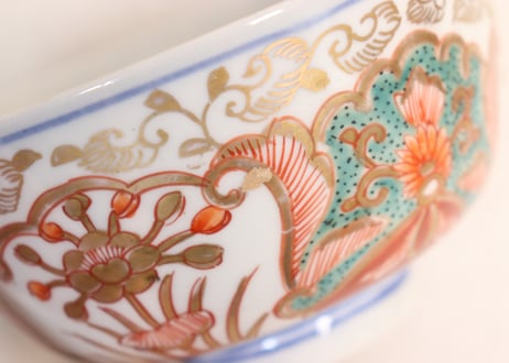 明治前期色絵団龍と牡丹図通り物蒸茶碗①5客組