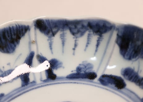 江戸後期染付草花割絵図なます皿③ノミホツ,フリモノ,少かたつき